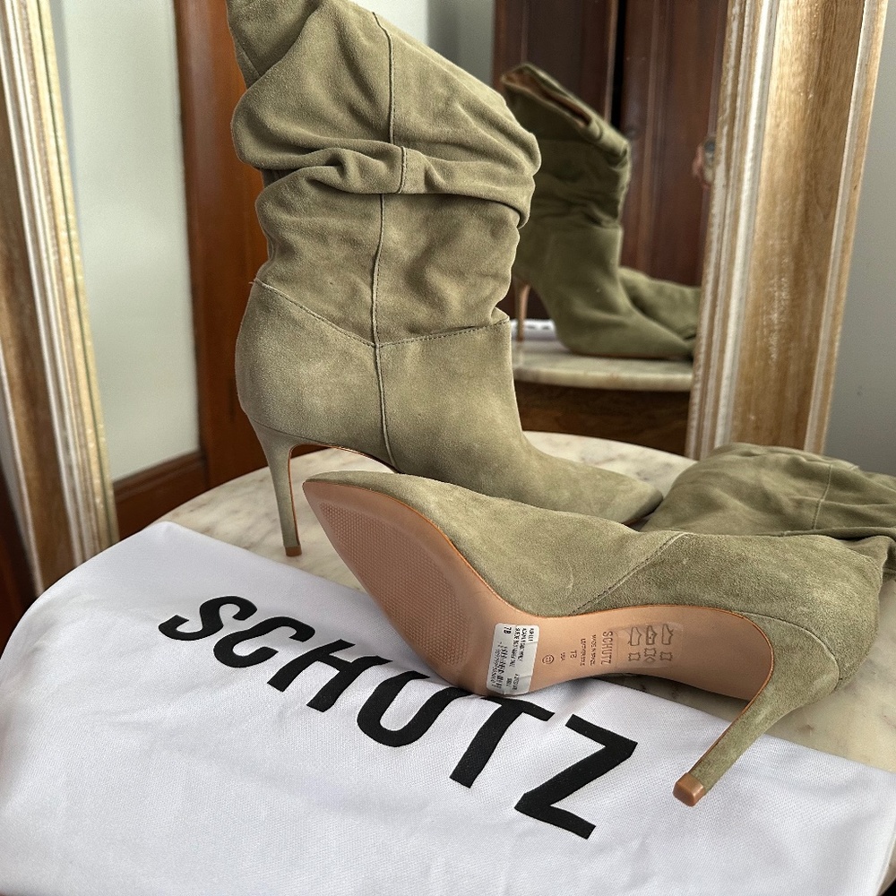 Green suede booties
